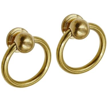 Imagem de LICTOP Anel de latão puro estilo antigo para armário de armários puxador anéis puxador com parafusos pacote com 2, 1.33 Inch Diameter, Brass