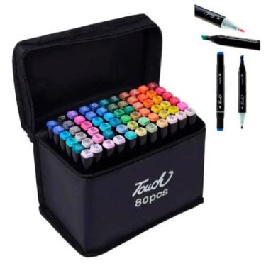 Imagem de Kit Estojo Canetinhas Ponta Dupla Marcador Permanente Touch Marker 24/