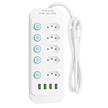 Imagem de Filtro de Linha com 5 Tomadas e 4 Portas USB Bivolt 10A Star