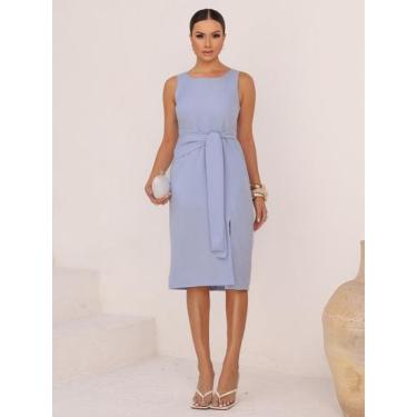 Imagem de Vestido Elegante Feminino com Detalhe de Amarrar Frontal - Lumia, Azul