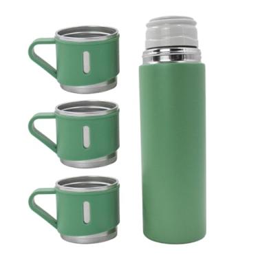 Imagem de Garrafa Termica Parede Dupla 3 Copo Aço Inox Squeeze 500ml Cor:Rosa (Verde)