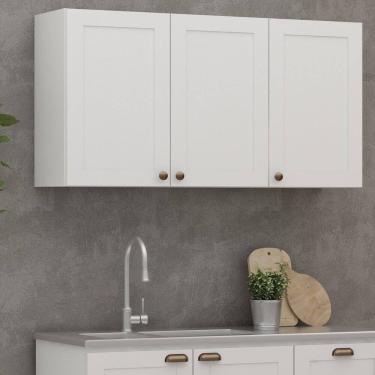 Imagem de Armário Aéreo 3 Portas 120cm Americano 100% Mdf Provençal Branco Fosco