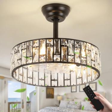 Imagem de Merexcint Ventilador de teto com gaiola de cristal, ventiladores de teto pretos industriais modernos de 45,7 cm com controle remoto sem lâminas, ventiladores de teto pretos para quarto, sala de estar