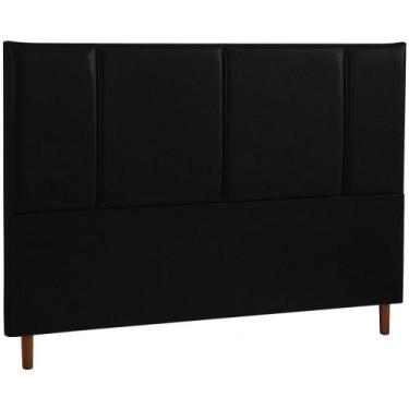 Imagem de Cabeceira Estofada Queen Panamá Couro Preto 160 cm - TNA Decor