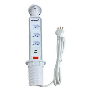 Imagem de Torre Multiplug Usb 3 Tomadas Retrátil Usb-c E De Embutir