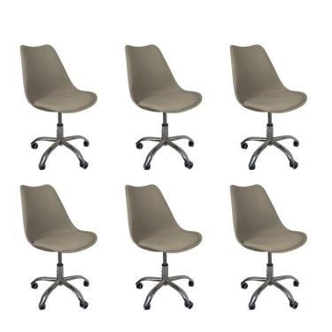 Imagem de Kit 6 Cadeiras Office Base Cromada Com Rodizio Giratória Saarinen Bege