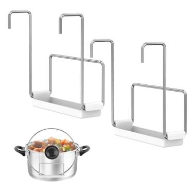 Imagem de Pacote com 2 suportes de tampa de fogão lento, suporte de tampa de panela de aço inoxidável, suporte de tampa de panela de cozinha para panela organizadora com pia de silicone para manter as bancadas