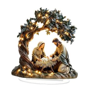 Imagem de Fenteer Decoração de presépio em acrílico 2D com base, decoração rústica de nascimento de Jesus, atraente peça central de mesa para festa na sala de estar, 17.6 Cm X 20 Cm