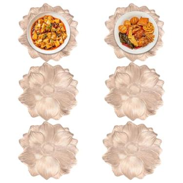 Imagem de Pacote com 6 tapetes de mesa redondos de flores, à prova d'água e à prova de óleo, 38 cm em forma de lótus, resistente ao calor e lavável, jogo americano floral 3D, jogo americano de silicone para