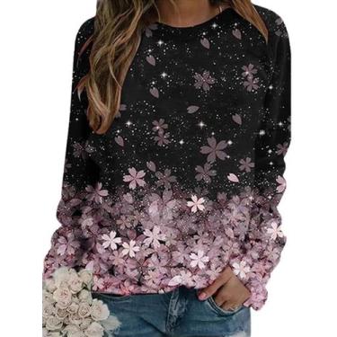 Imagem de Pulôver feminino com estampa de paisagem floral e fronte de moletom - 