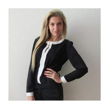 Imagem de Blusa feminina com decote em O, manga comprida, chiffon, preta, tamanh