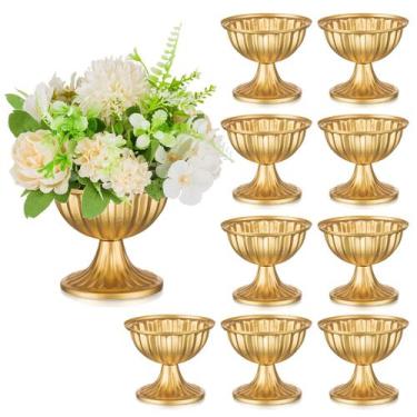 Imagem de Vasos para arranjos de flores Sziqiqi Gold Metal Vase Urn Planter