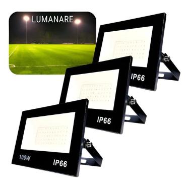 Imagem de Kit Com 3 Refletor Led Holofote 100W Luz Branco-Quente 3000K