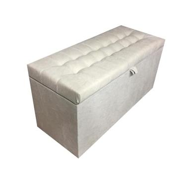 Imagem de Puff Baú Organizador 1 Metro - Banco com Armazenamento para Quarto, Suporta 180kg, Tecido Suede, Pronto para Usar(Creme,Pés em PVC)