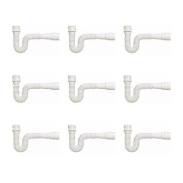 Imagem de Kit Sifão Sanfonado Extensível com 9 unidades PVC Branco Até 70cm Cozi