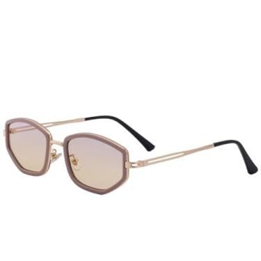 Imagem de Óculos de sol femininos retrô de armação pequena, óculos de sol punk de luxo, masculino, proteção solar UV400 para dirigir ao ar livre (dourado, azul-chá)