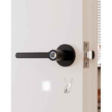 Imagem de Blusafe Breeze Fechadura de porta com impressão digital Maçaneta de porta de entrada sem chave com alça para casa, hotel, escritório, apartamento, quarto (rosa brisa (preto))