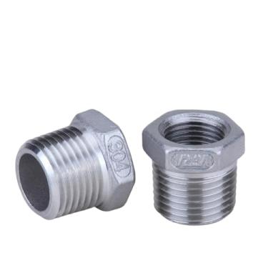 Imagem de CONSTELLAR Encaixe de tubo de aço inoxidável 304 - NPT macho de 1/5.1 cm para NPT fêmea de 3/20.3 cm, encaixe de tubulação de bucha redutora/redutora fêmea, bucha sextavada adaptador (3 peças)