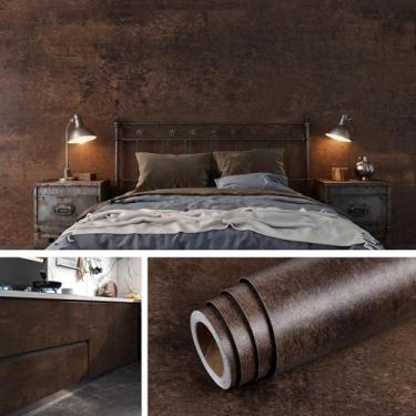 Imagem de Livelynine Papel de parede rústico de concreto descascar e colar 15,8 x 197 papel de parede de cimento envelhecido retrô autoadesivo marrom escuro cal envoltório de vinil grosso revestimento de parede