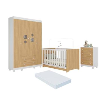 Imagem de Quarto de Bebê Completo com Berço Americano 3 em 1 Colchão Incluso Bombom Multimóveis MP4634