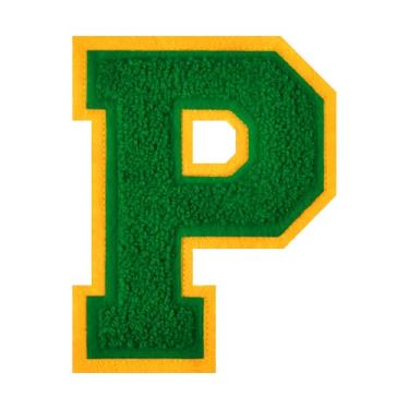 Imagem de 1 Patch de letra de chenille verde de 11,4 cm – Adesivos do alfabeto para roupas, jaquetas, mochilas, chapéus para decoração personalizada, nome personalizado e artesanato. (P)