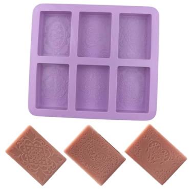Imagem de Molde De Silicone Sabonete Artesanal 90g Forma Retangular 6 Cavidades Texturizadas Arabesco Floral