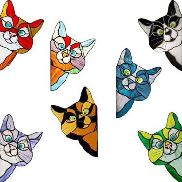 Imagem de DAGIJIRD 7X PVC carro vitral gato janela adesivo rosto gato peering engraçado carro para-choque carro janela diy adesivo acessórios