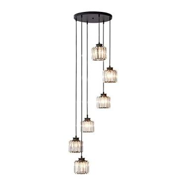 Imagem de Lustre moderno Lustre moderno com escada de cristal com 6 luzes ajustável minimalista em espiral pendente luz ilha de cozinha luminária suspensa para quarto sala de jantar (cor: preto)