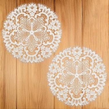 Imagem de 2 peças de toalhas de renda para mesas, jogo americano de renda, porta-copos redondos vintage de crochê para mesas, cozinha, sala de jantar, casamento, festa de aniversário