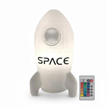 Imagem de Luminária Foguete com Controle Remoto, Polietileno, 30x17x17cm, LED Multicolorido, Luz Noturna para Quarto Infantil
