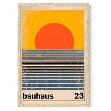 Imagem de Pôster Orange Bauhaus Arte de parede geométrica abstrata imagem moderna de meados do século pôster geométrico laranja linha abstrata arte de parede azul e laranjas pintura nascer do sol Bauhaus sala