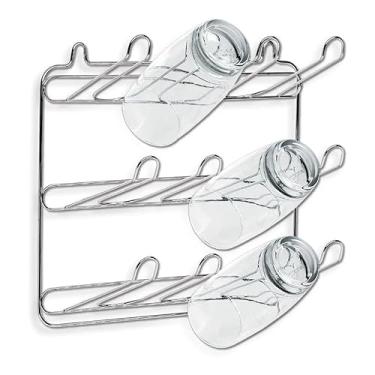 Imagem de Escorredor de Copos de Parede 12 Lugares - Secador e Organizador de Copos em Aço Cromado 31x27x12cm