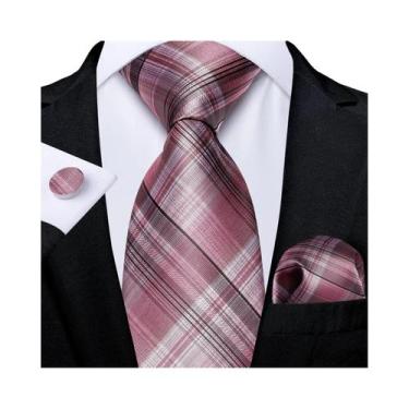 Imagem de Conjunto De Gravata Masculina Rosa Xadrez Paisley Listrada Lisa Com Le