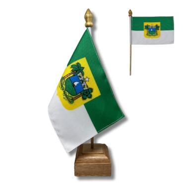 Imagem de Bandeira de Mesa Elegance Rio Grande do Norte, Decorativa, Dupla Face, Multicolorido, 19x30cm, Base em Madeira Natural, para Escritório, Eventos, Escolas