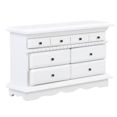 Imagem de Cryfokt Armário de Gaveta para Casa de Bonecas Delicado 1/12, Design Requintado para Cenas Em Miniatura, Madeira de Bétula (Branco)