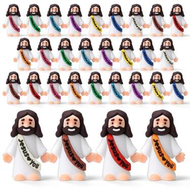 Imagem de Threetols 30PCS Little Jesus Figures, Mini Multicolor Religious Easter Egg Figurines Litter Tiny Rubber Jesus Love You Figurines for Easter, Church,Seek Sunday School and Religious Celebrations