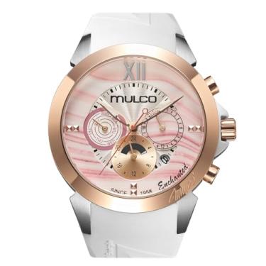 Imagem de MULCO Relógio feminino Enchanted Quartz – Caixa de aço inoxidável de 46 mm, movimento Miyota JP25 analógico de quartzo, à prova d'água, 10 ATM, pulseira de silicone, multifuncional, bateria SR621SW