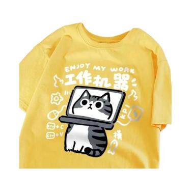 Imagem de Camiseta Feminina Estilo Japonês Com Estampa De Gato Para O Verão, Res