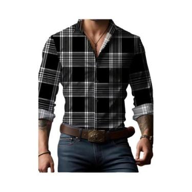 Imagem de Camisa Masculina De Manga Longa Com Estampa Xadrez Oversized, Luxuosa 