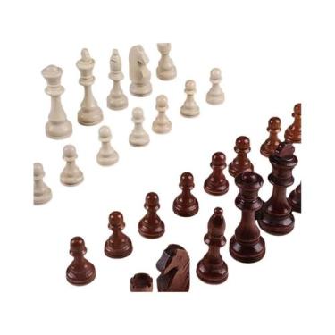 Imagem de Conjunto De Xadrez De Madeira De 110mm Com 32 Peças E Tabuleiro De Cou