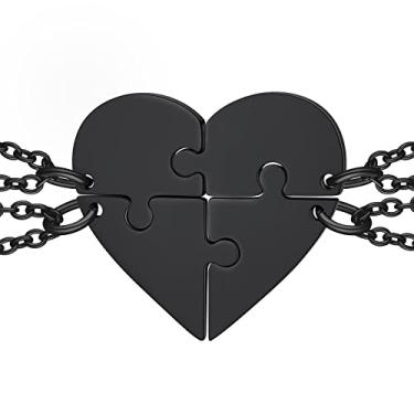 Imagem de ChainsHouse Colar de Amizade Quebra-Cabeças Colar BFF de Aço Inoxidável, 2/3/4/5/6/7/8 pçs Personalizado Combinando Pingente de Coração Colares de Amizade para Mulheres e Homens, Caixa de Presente, 4pcs, Metal, Zircônia cúbica