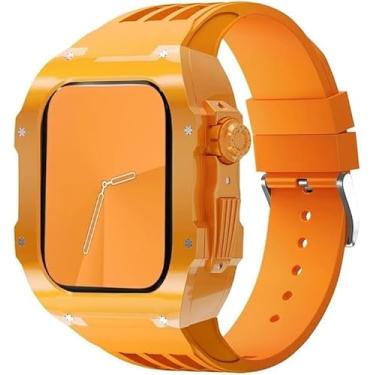 Imagem de JDIME Pulseira de borracha esportiva transparente transparente com flúor, para Apple Watch 8, 7, 6, 5, 4 SE, 44 mm, 45 mm, ultra 49 mm, capa de cristal de policarbonato rígido, acessórios para relógio