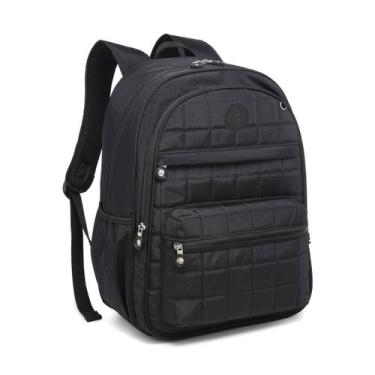 Imagem de Mochila Kika Feminina Matelassê Quadriculada Com Chaveiro, Preto