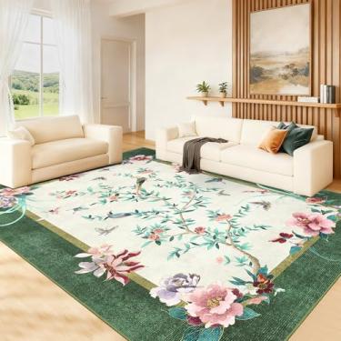 Imagem de GarveeHome Tapetes de área 20 x 25 cm, estilo chinês, lavável, 20 x 25 cm, borboleta colorida oriental, pássaros, tapete floral, antiderrapante, pilha baixa para crianças, sala de estar, quarto