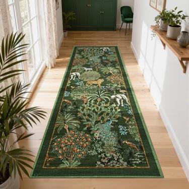 Imagem de GarveeHome Tapete de selva 6 x 25 cm Tapete de corredor de cozinha antiderrapante lavável para corredores, tapetes de corredor com estampa de animais com suporte de borracha, tapete longo de floresta