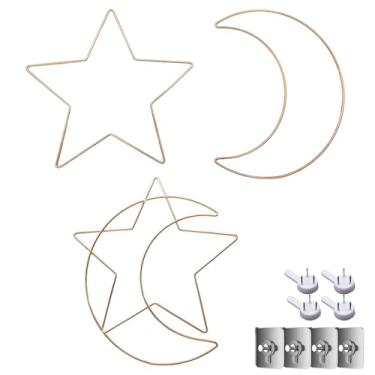 Imagem de Goodangie00 4 peças de arte de parede dourada e estrela e lua, 25,4 cm sonho rústico minimalista decoração placa para sala de estar banheiro quarto berçário, artesanato DIY, presente de decoração de