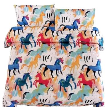 Imagem de SDY 3 peças, edredom solteiro de unicórnio, para meninas, adolescentes e meninos, conjunto de edredom fofo com 1 edredom e 2 fronhas, decoração de quarto de unicórnio super aconchegante para meninas