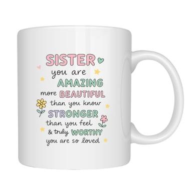 Imagem de EZCLASSY - Caneca de presente com citação de incentivo – Caneca de café de afirmação positiva para melhor amiga, filha, mãe, irmã – Presente motivacional floral fofo para aniversário, Natal, amizade