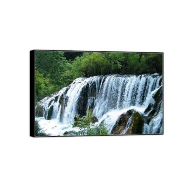 Imagem de BMZFYBS Impressão em tela de paisagem com moldura preta - Cachoeira Floresta - Pintura de decoração - Imagens para quarto 20 x 30 cm 8 x 12 pol