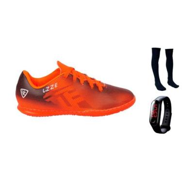 Imagem de Chuteira Futsal Quadra UZ Costurada + Meião Futebol + Relógio Digital 